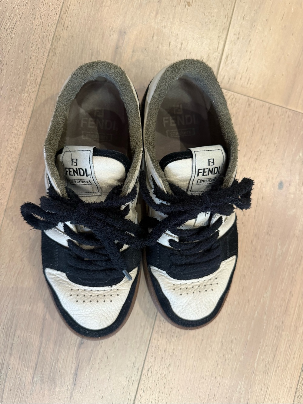 Fendi Black & White Suede Leather Low-Top Sneakers
